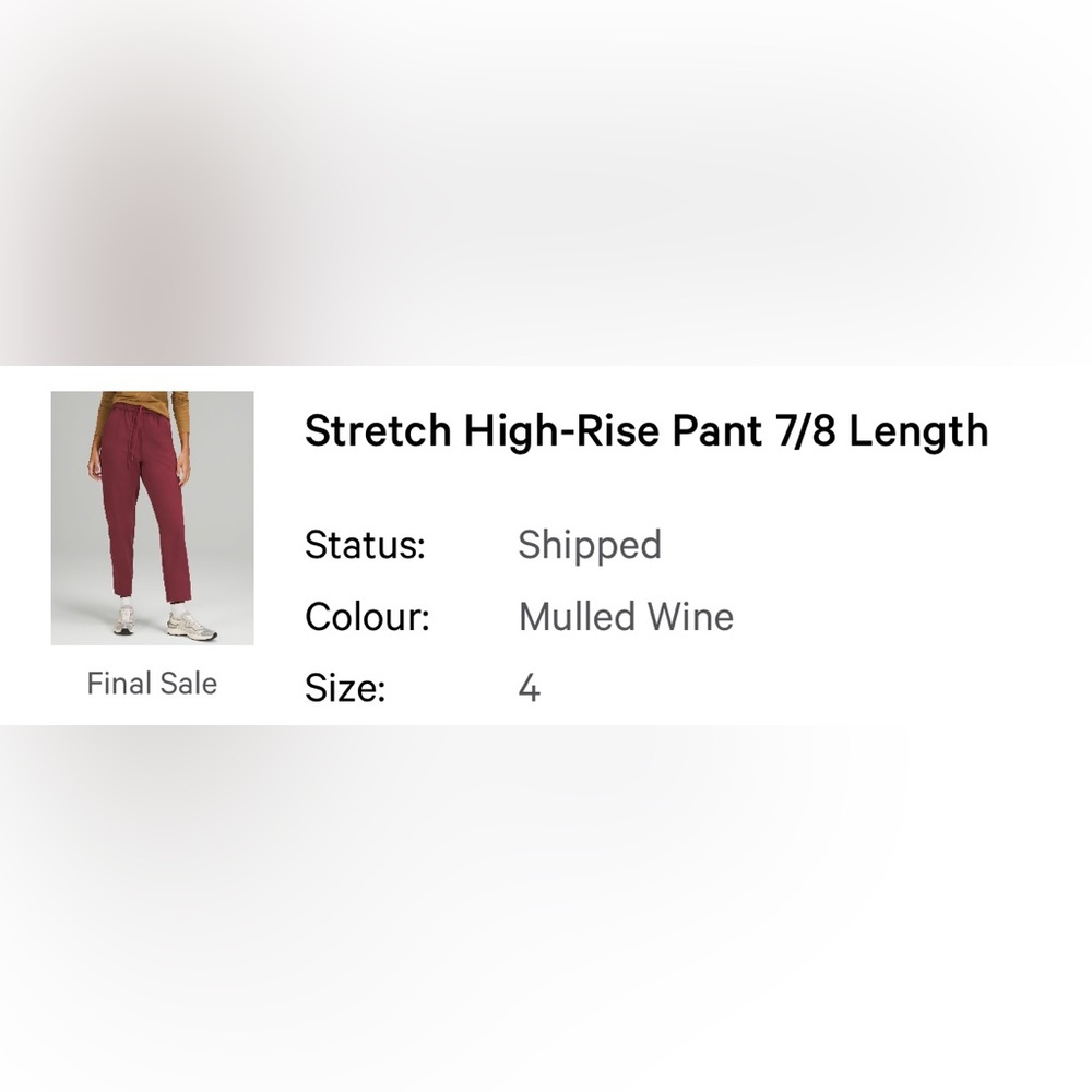 Lululemon Stretch High Rise 7/8 Pant | Mulled Wine Size 4